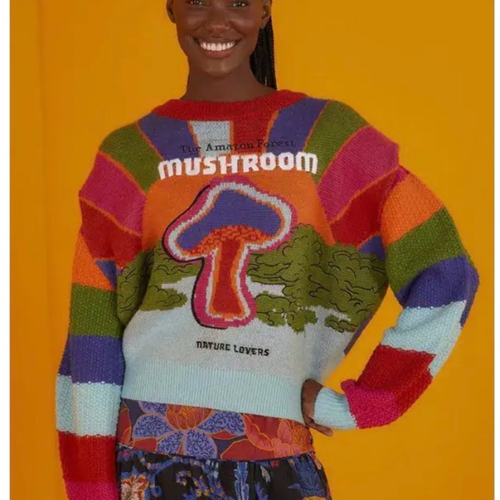 FARM RIO  Amazon Mushroom Embroidered Sweater